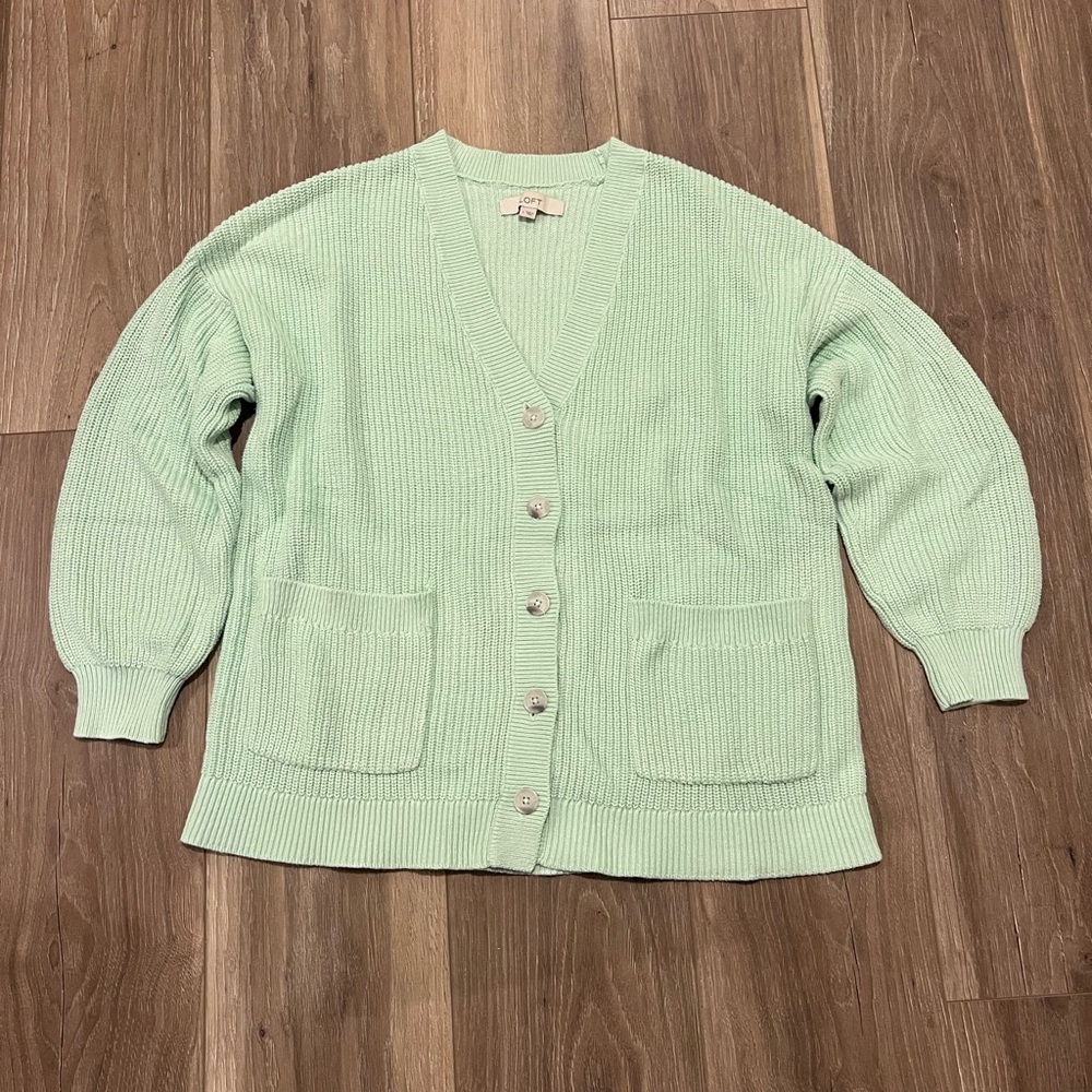 LOFT Mint Green Cableknit Cardigan